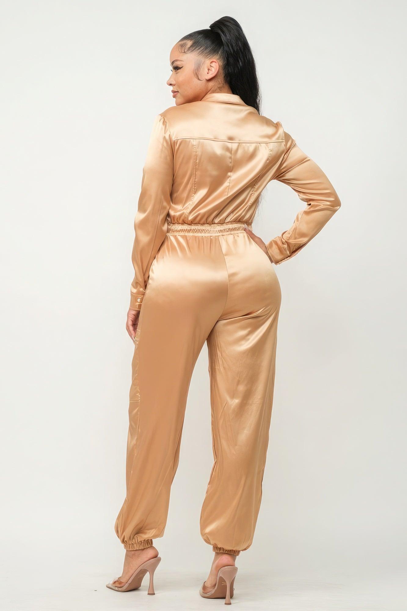 Front Zipper Pockets Top And Pants Jumpsuit | Mixtshop LLC