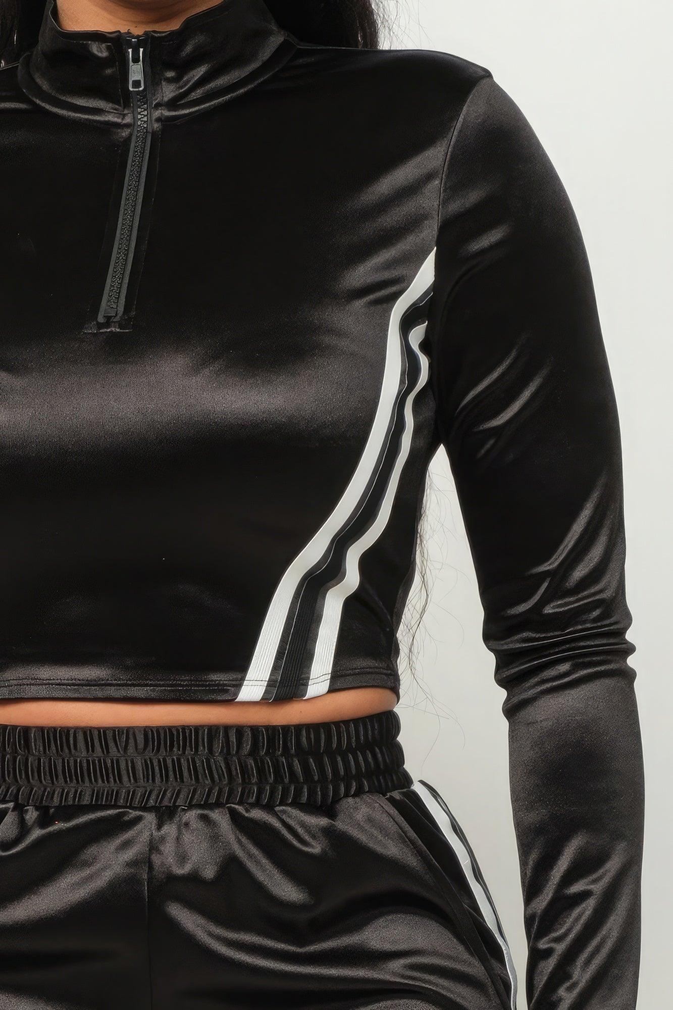 Front Zip Up Stripes Detail Jacket And Pants Set | Mixtshop LLC