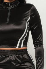 Front Zip Up Stripes Detail Jacket And Pants Set | Mixtshop LLC