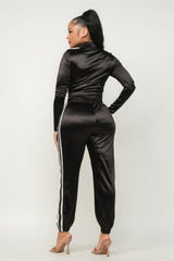 Front Zip Up Stripes Detail Jacket And Pants Set | Mixtshop LLC