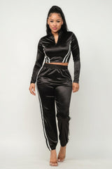 Front Zip Up Stripes Detail Jacket And Pants Set | Mixtshop LLC