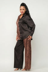 Half Animal Print And Half Solid Top And Pants Set | Mixtshop LLC