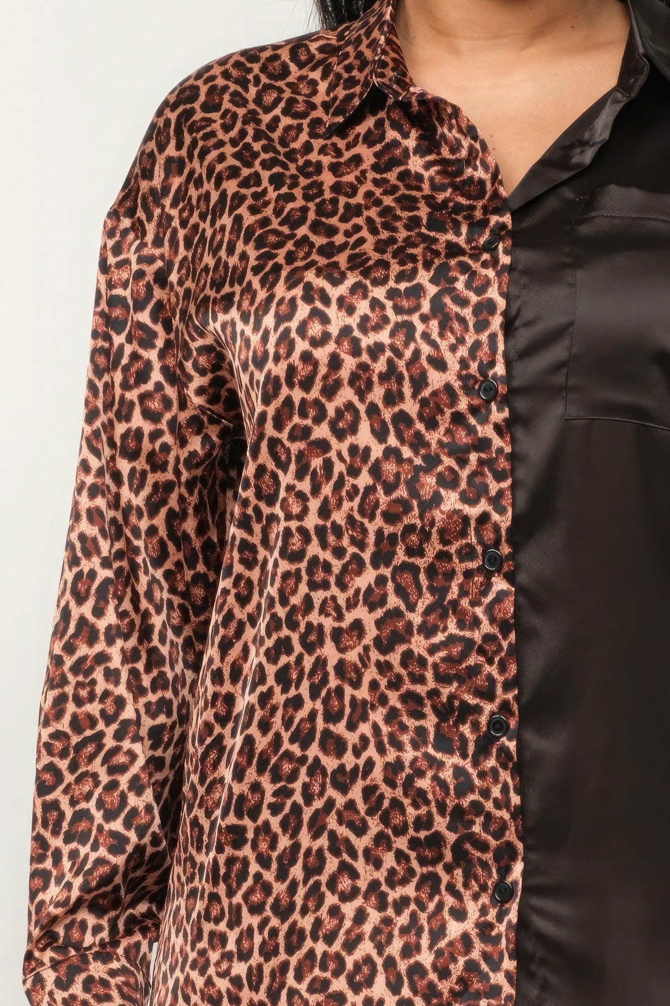 Half Animal Print And Half Solid Top And Pants Set | Mixtshop LLC