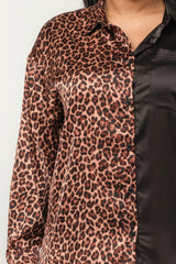 Half Animal Print And Half Solid Top And Pants Set | Mixtshop LLC