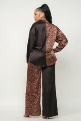 Half Animal Print And Half Solid Top And Pants Set | Mixtshop LLC