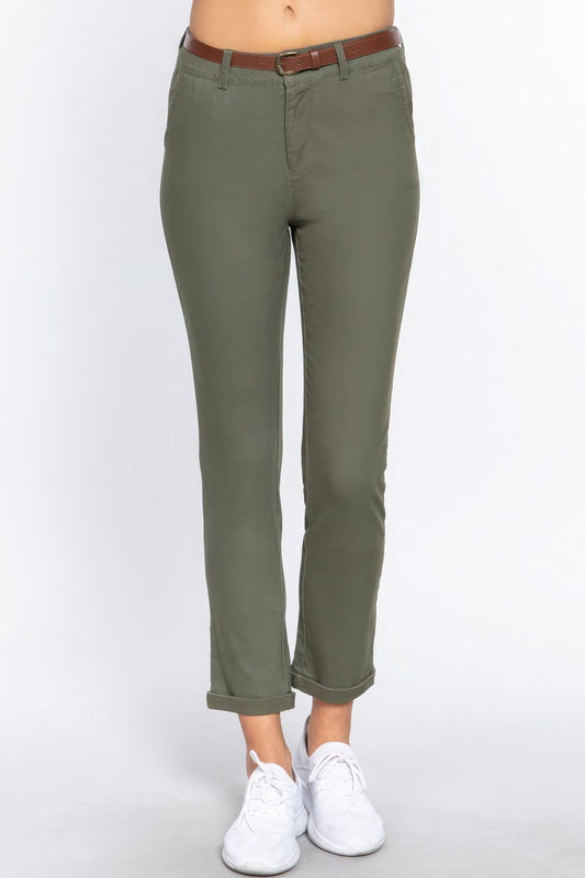 Cotton-span Twill Belted Long Pants | Mixtshop LLC