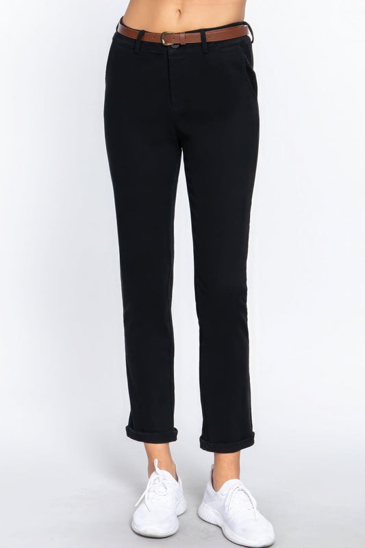 Cotton-span Twill Belted Long Pants | Mixtshop LLC