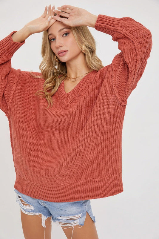 V Neck Oversized Sweater | Mixtshop LLC