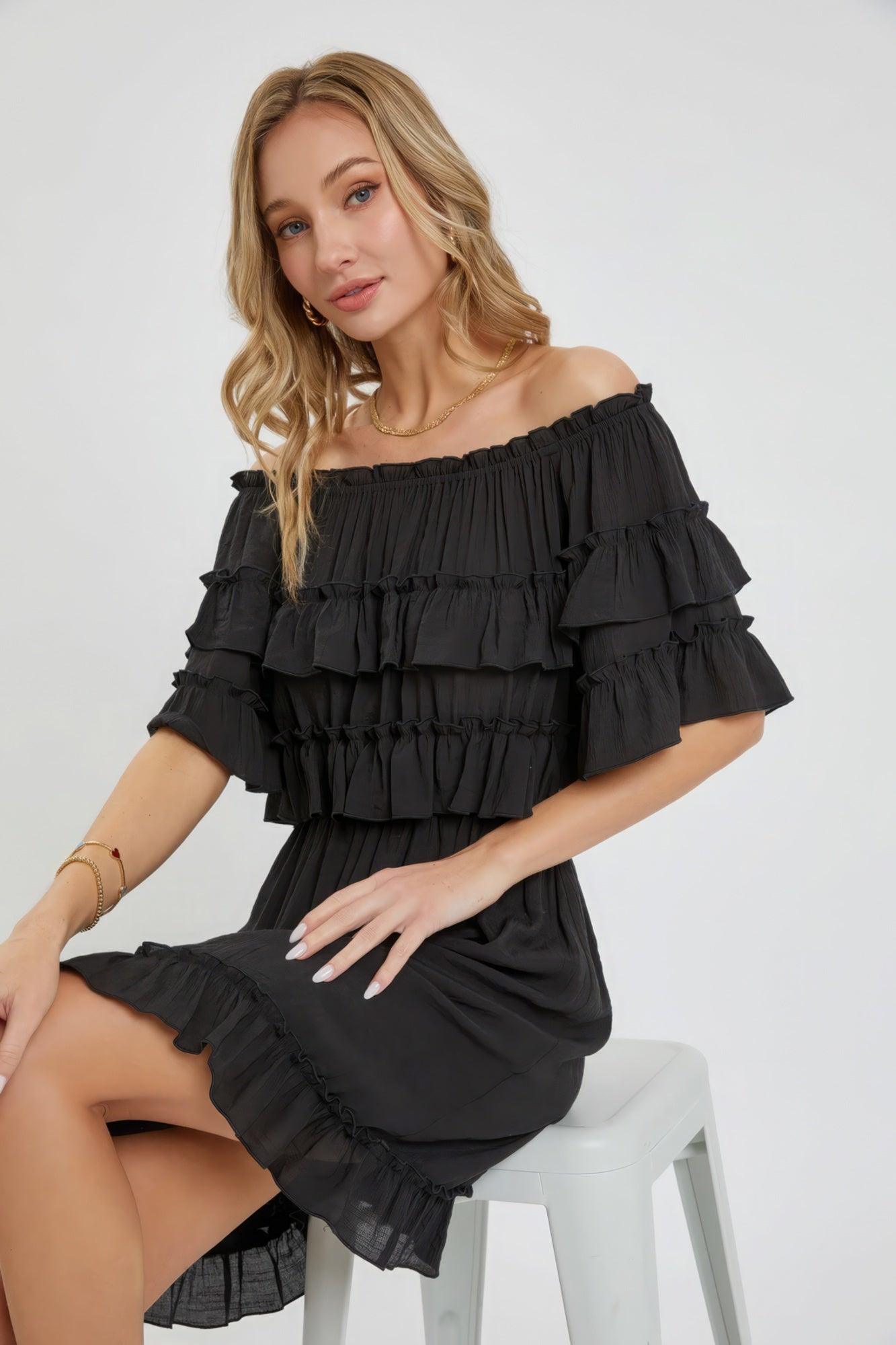 Off Shoulder Ruffle Dress | Mixtshop LLC