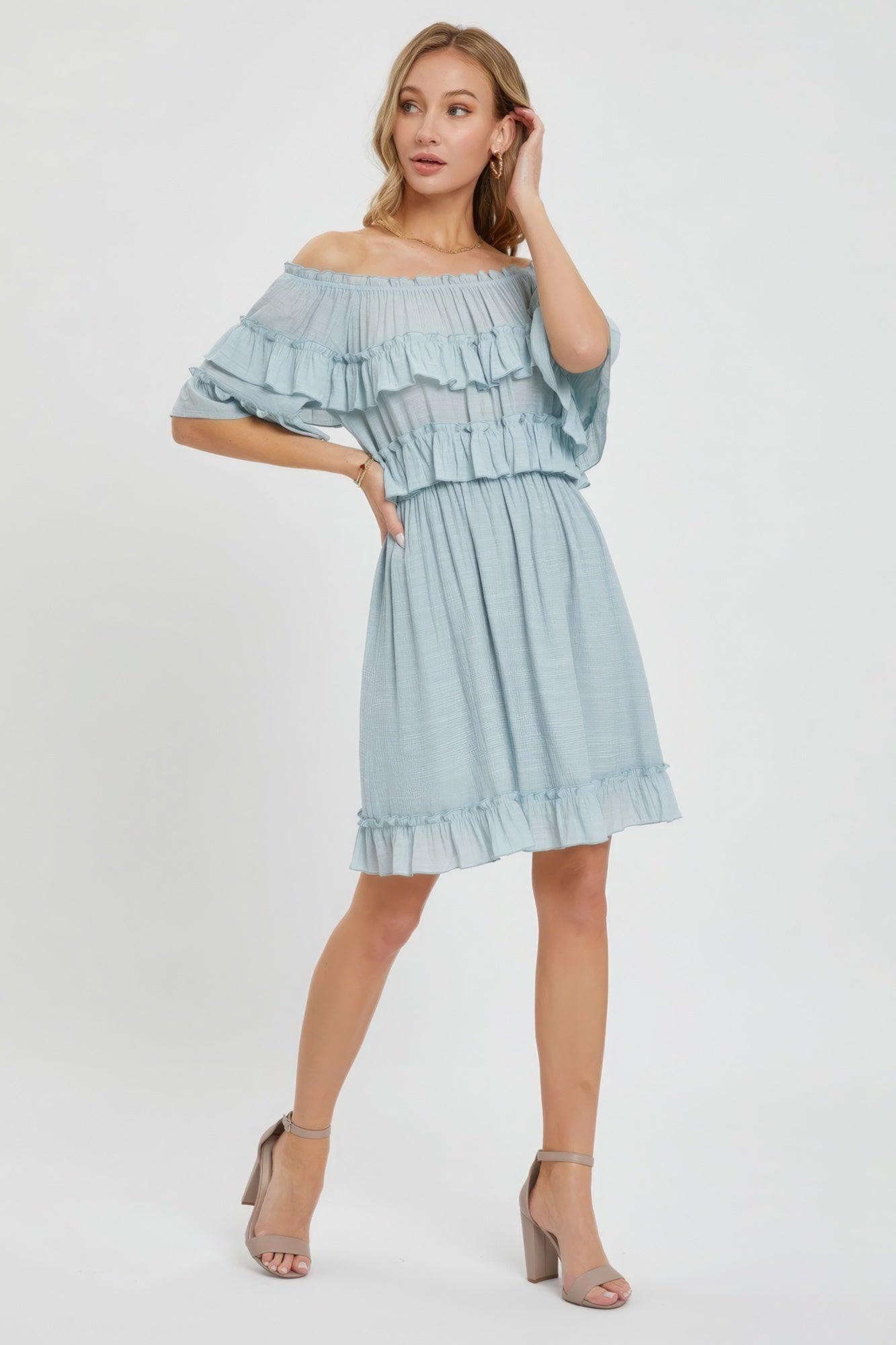 Off Shoulder Ruffle Dress | Mixtshop LLC