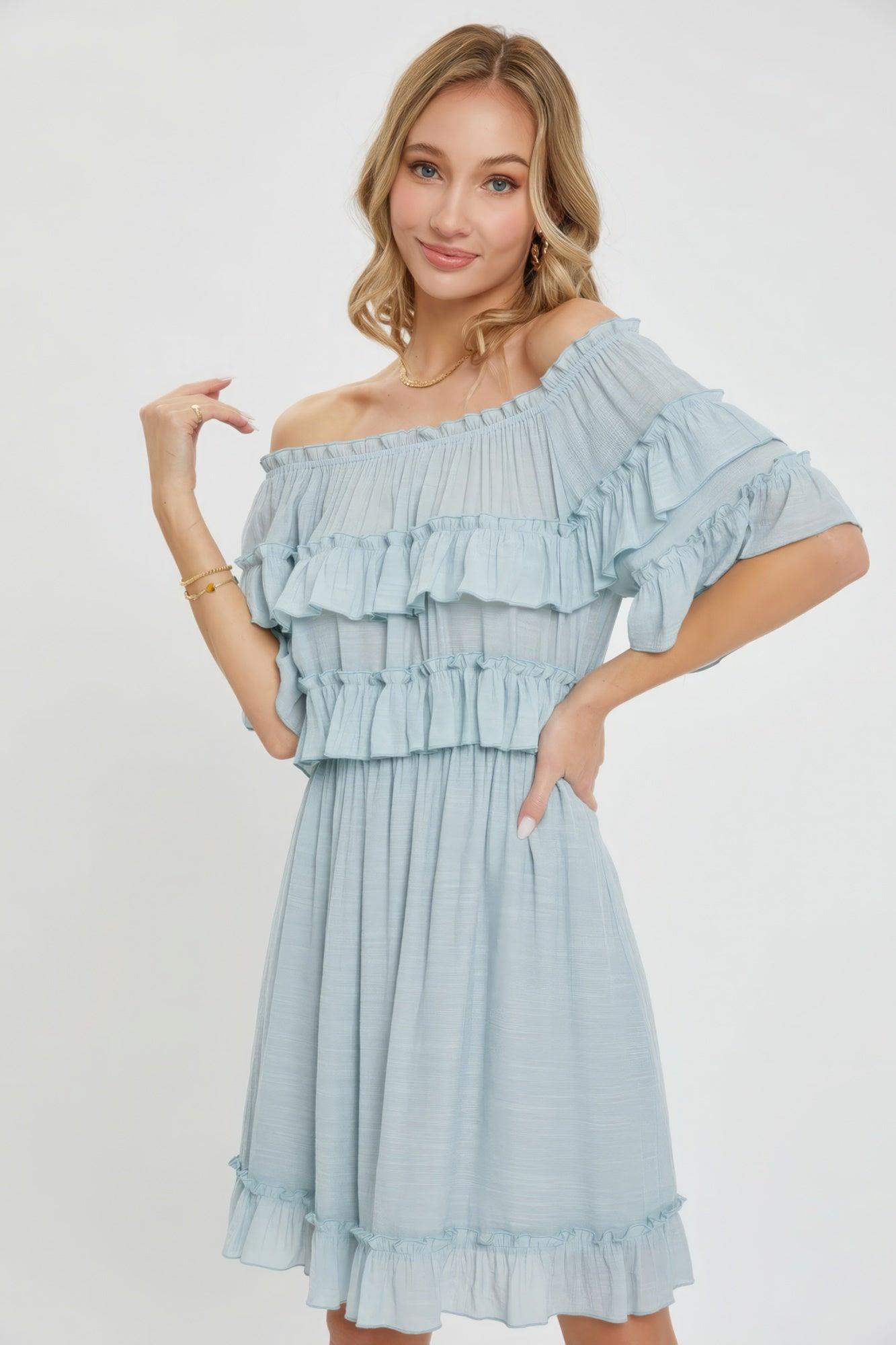 Off Shoulder Ruffle Dress | Mixtshop LLC