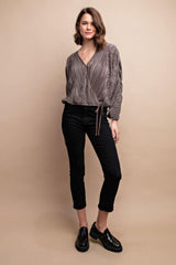 Satin Pleated Drawstring Top With Snap Button | Mixtshop LLC