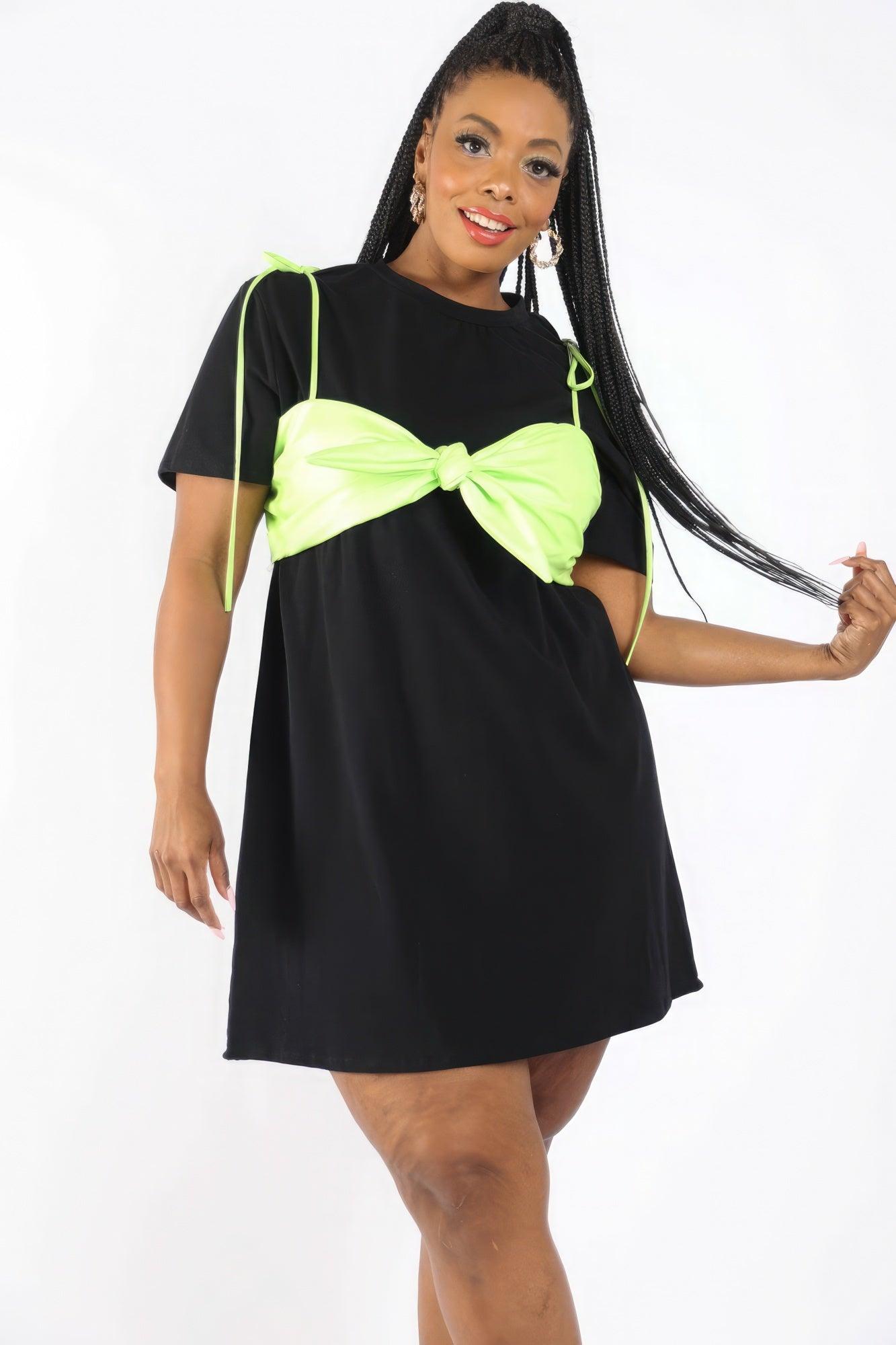 Matte Pu Bra Overlay T Shirt Dress | Mixtshop LLC