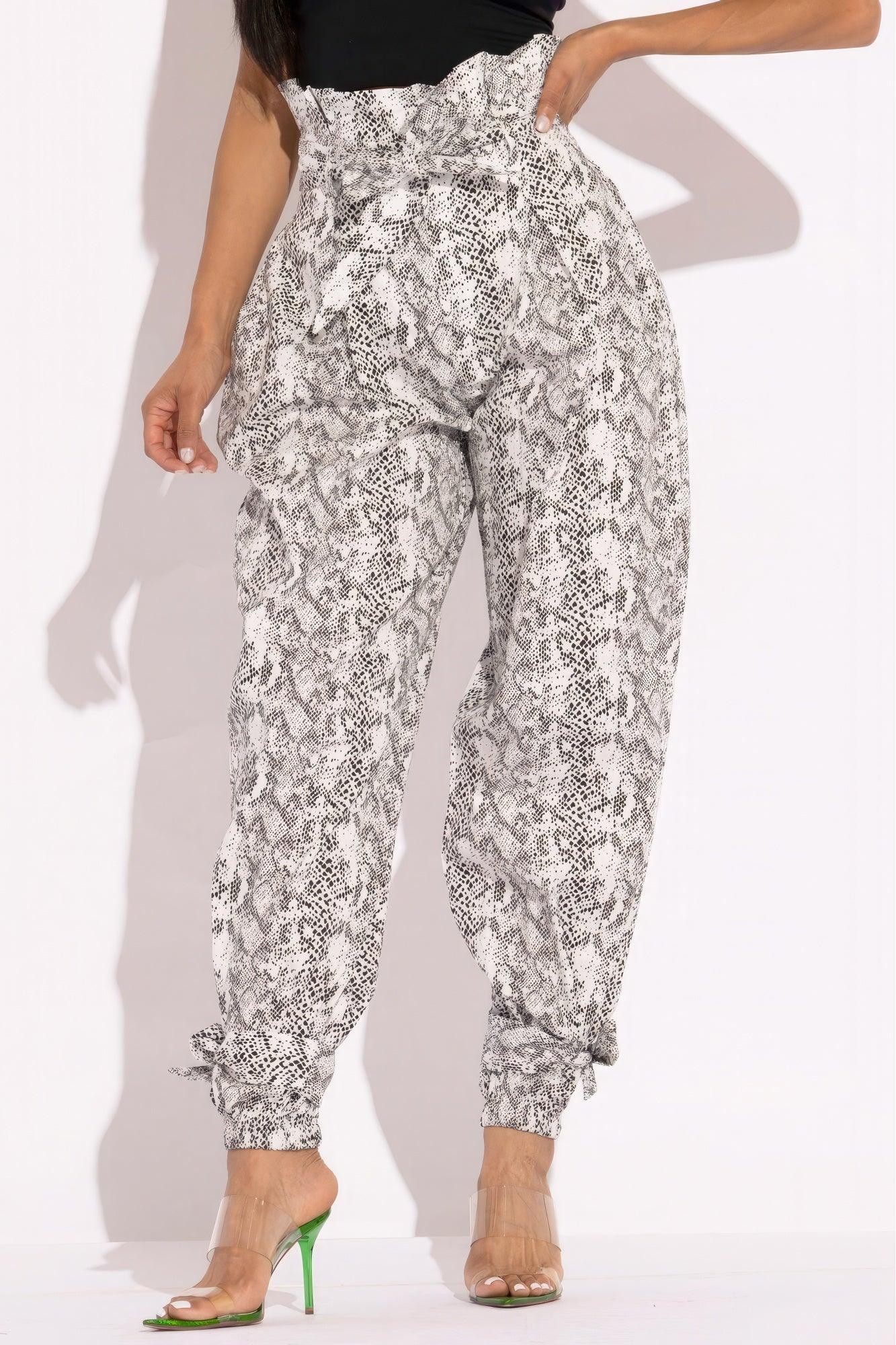 Snake Skin Printed Paper Bag Style Cargo Pants | Mixtshop LLC