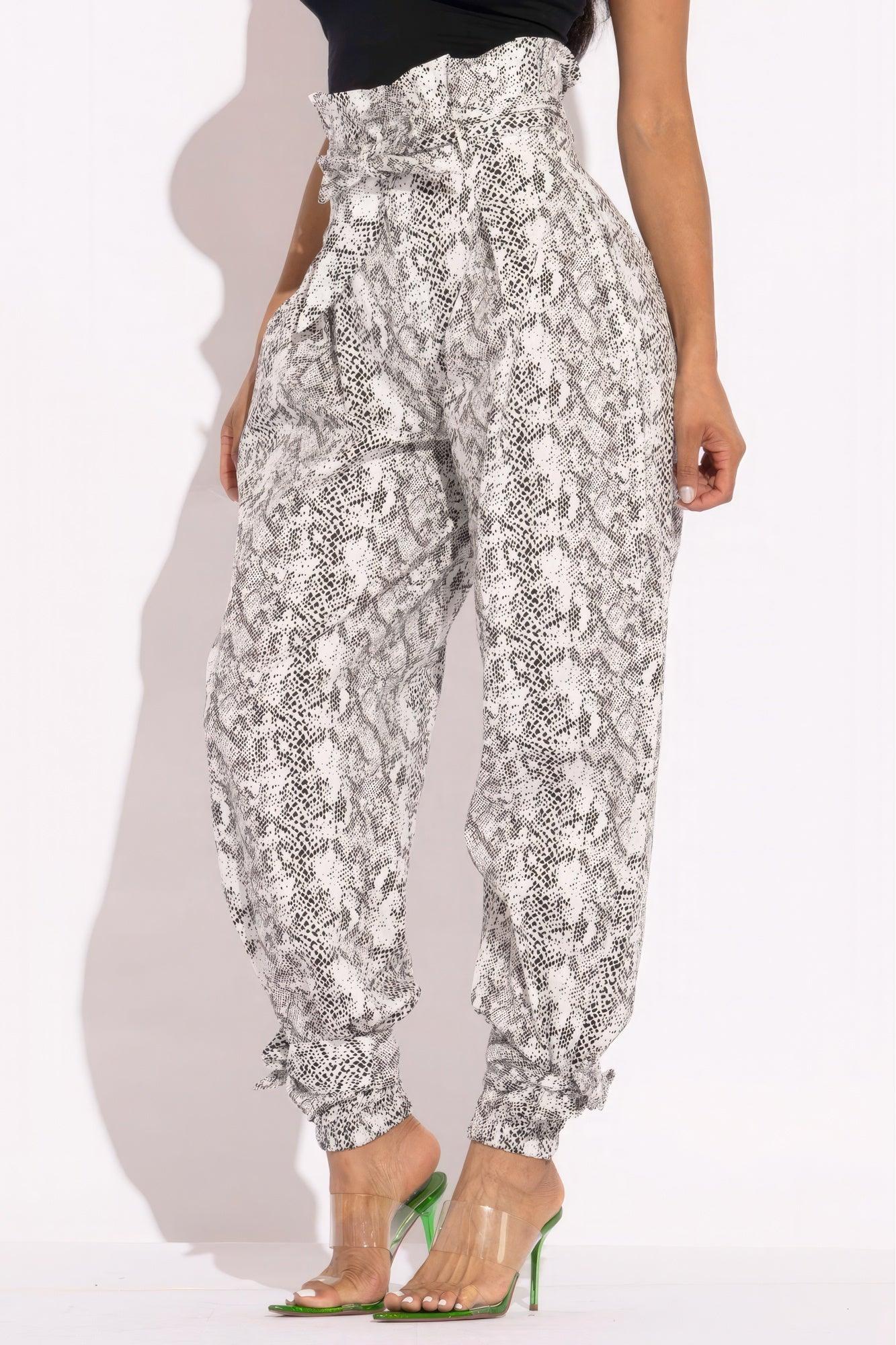 Snake Skin Printed Paper Bag Style Cargo Pants | Mixtshop LLC