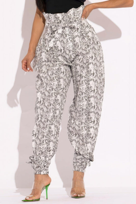 Snake Skin Printed Paper Bag Style Cargo Pants | Mixtshop LLC