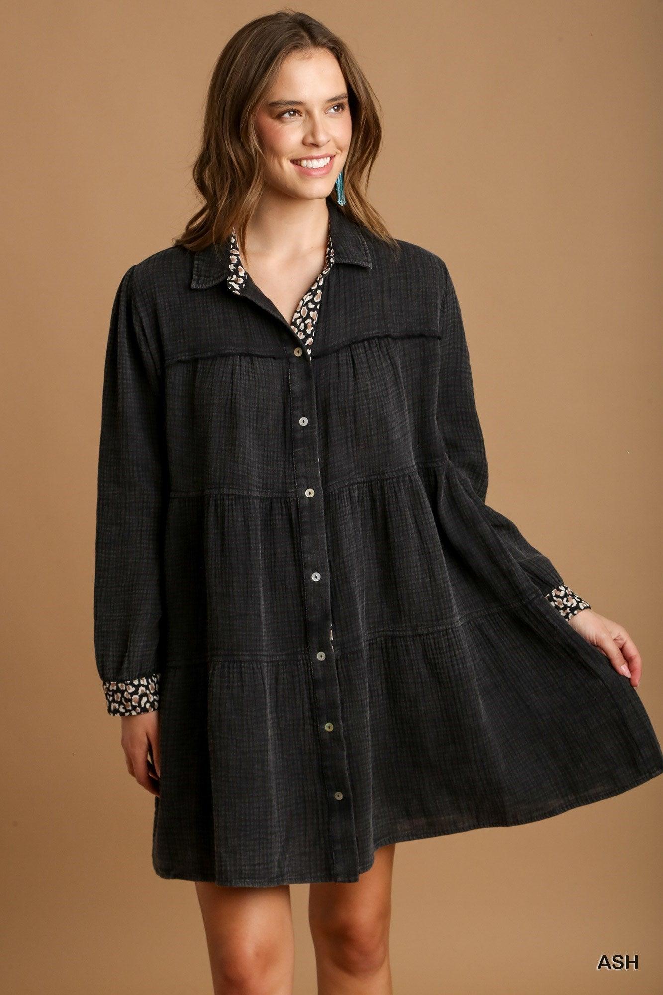 Mineral Wash Cotton Gauze Tiered Dress | Mixtshop LLC