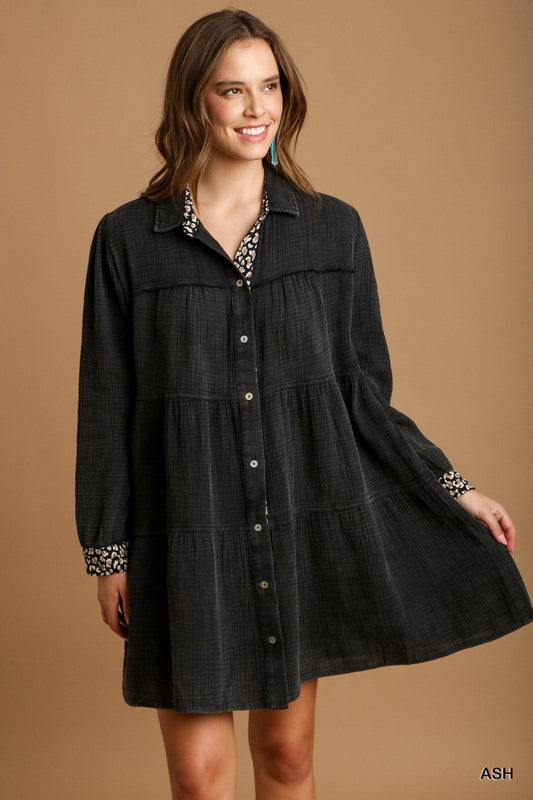 Mineral Wash Cotton Gauze Tiered Dress | Mixtshop LLC