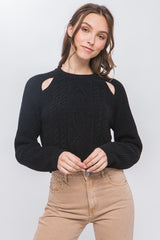 Knit Pullover Sweater With Cold Shoulder Detail | Mixtshop LLC