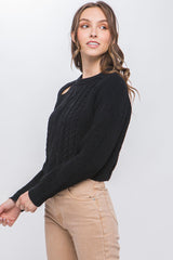 Knit Pullover Sweater With Cold Shoulder Detail | Mixtshop LLC