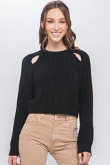 Knit Pullover Sweater With Cold Shoulder Detail | Mixtshop LLC