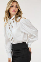 Insert Lace Trim Long Sleeve Blouse | Mixtshop LLC