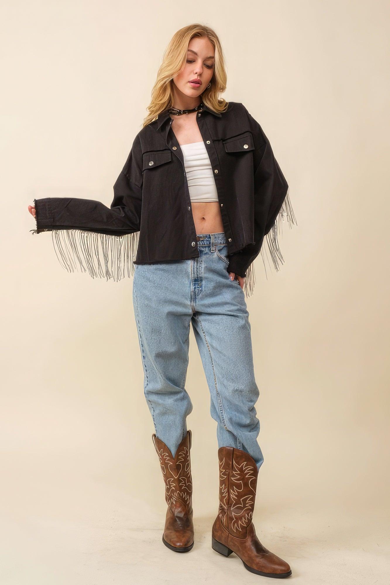 Howdy Sequin Fringe And Star Patches Jacket | Mixtshop LLC