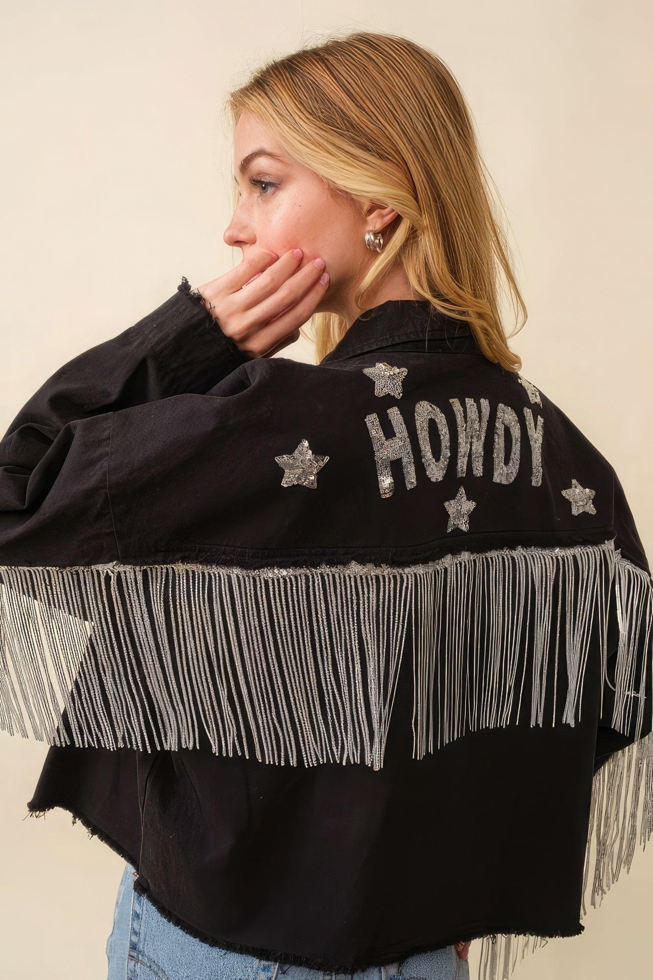 Howdy Sequin Fringe And Star Patches Jacket | Mixtshop LLC