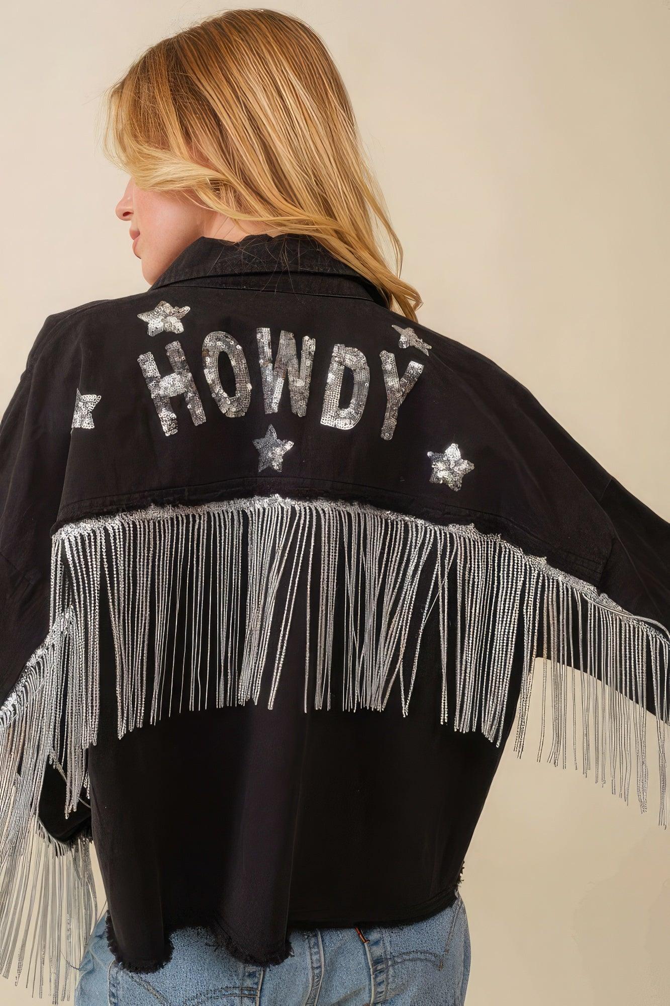 Howdy Sequin Fringe And Star Patches Jacket | Mixtshop LLC