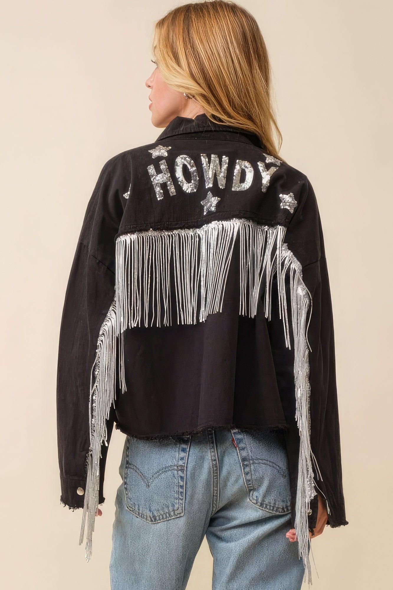 Howdy Sequin Fringe And Star Patches Jacket | Mixtshop LLC
