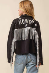 Howdy Sequin Fringe And Star Patches Jacket | Mixtshop LLC