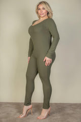 Plus Size Ribbed Scoop Neck Long Sleeve Jumpsuit | Mixtshop LLC