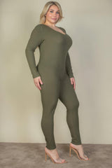 Plus Size Ribbed Scoop Neck Long Sleeve Jumpsuit | Mixtshop LLC