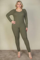 Plus Size Ribbed Scoop Neck Long Sleeve Jumpsuit | Mixtshop LLC