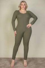 Plus Size Ribbed Scoop Neck Long Sleeve Jumpsuit | Mixtshop LLC