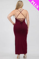 Plus Size Crisscross Back Split Thigh Maxi Dress | Mixtshop LLC