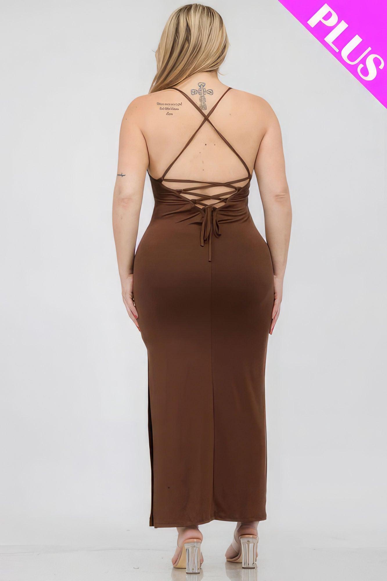 Plus Size Crisscross Back Split Thigh Maxi Dress | Mixtshop LLC