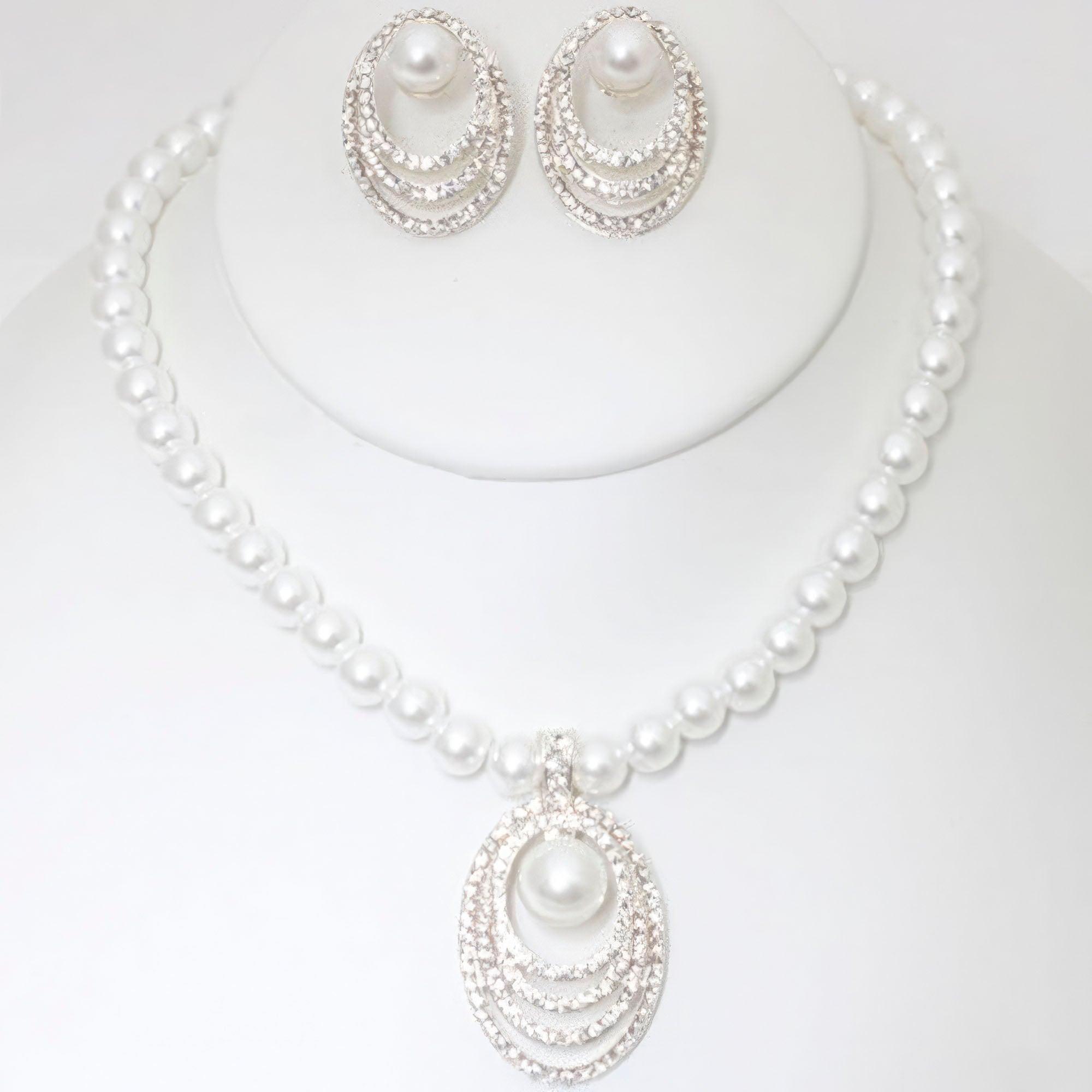 Rhinestone Pearl Necklace And Earring Set | Mixtshop LLC