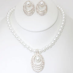 Rhinestone Pearl Necklace And Earring Set | Mixtshop LLC