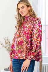 Floral Mock Neck Smocked Yoke Blouse | Mixtshop LLC