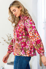 Floral Mock Neck Smocked Yoke Blouse | Mixtshop LLC