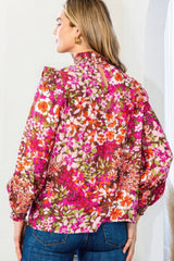Floral Mock Neck Smocked Yoke Blouse | Mixtshop LLC