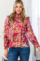 Floral Mock Neck Smocked Yoke Blouse | Mixtshop LLC