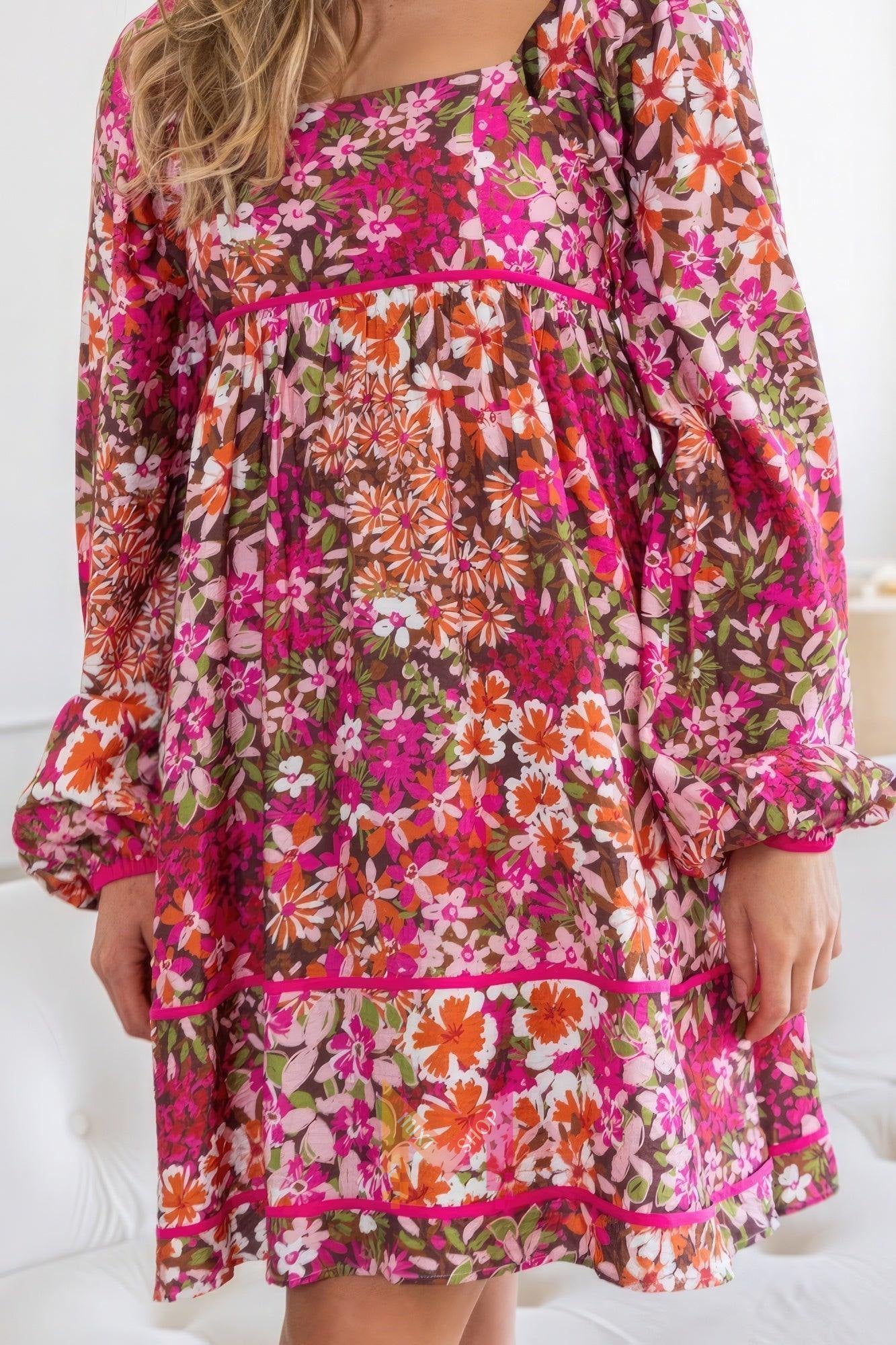 Floral Square Neckline Mini Dress | Mixtshop LLC