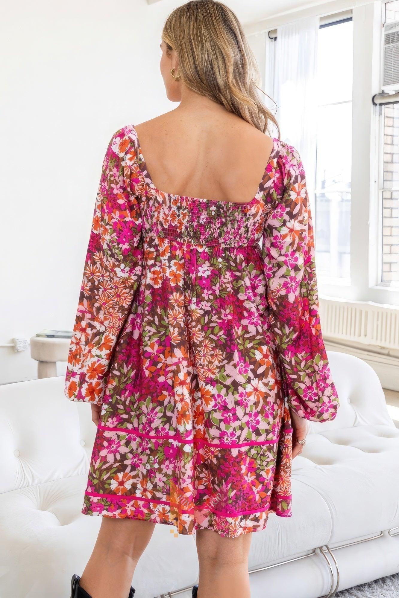 Floral Square Neckline Mini Dress | Mixtshop LLC