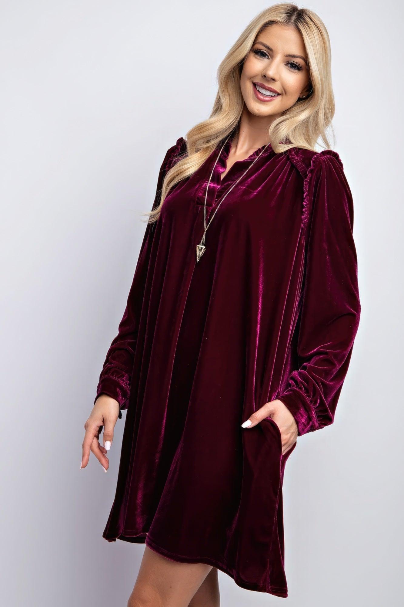 Mini Ruffle Detailing Velvet Dress | Mixtshop LLC