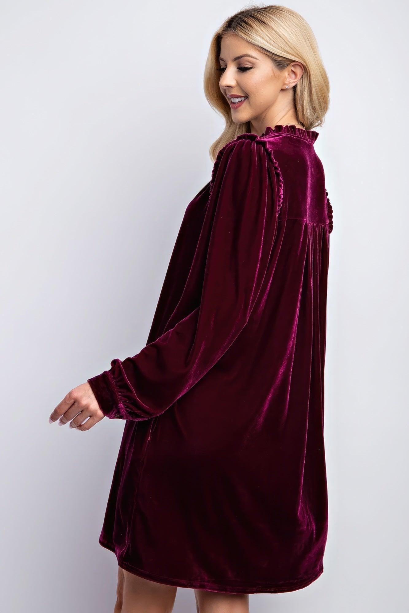 Mini Ruffle Detailing Velvet Dress | Mixtshop LLC