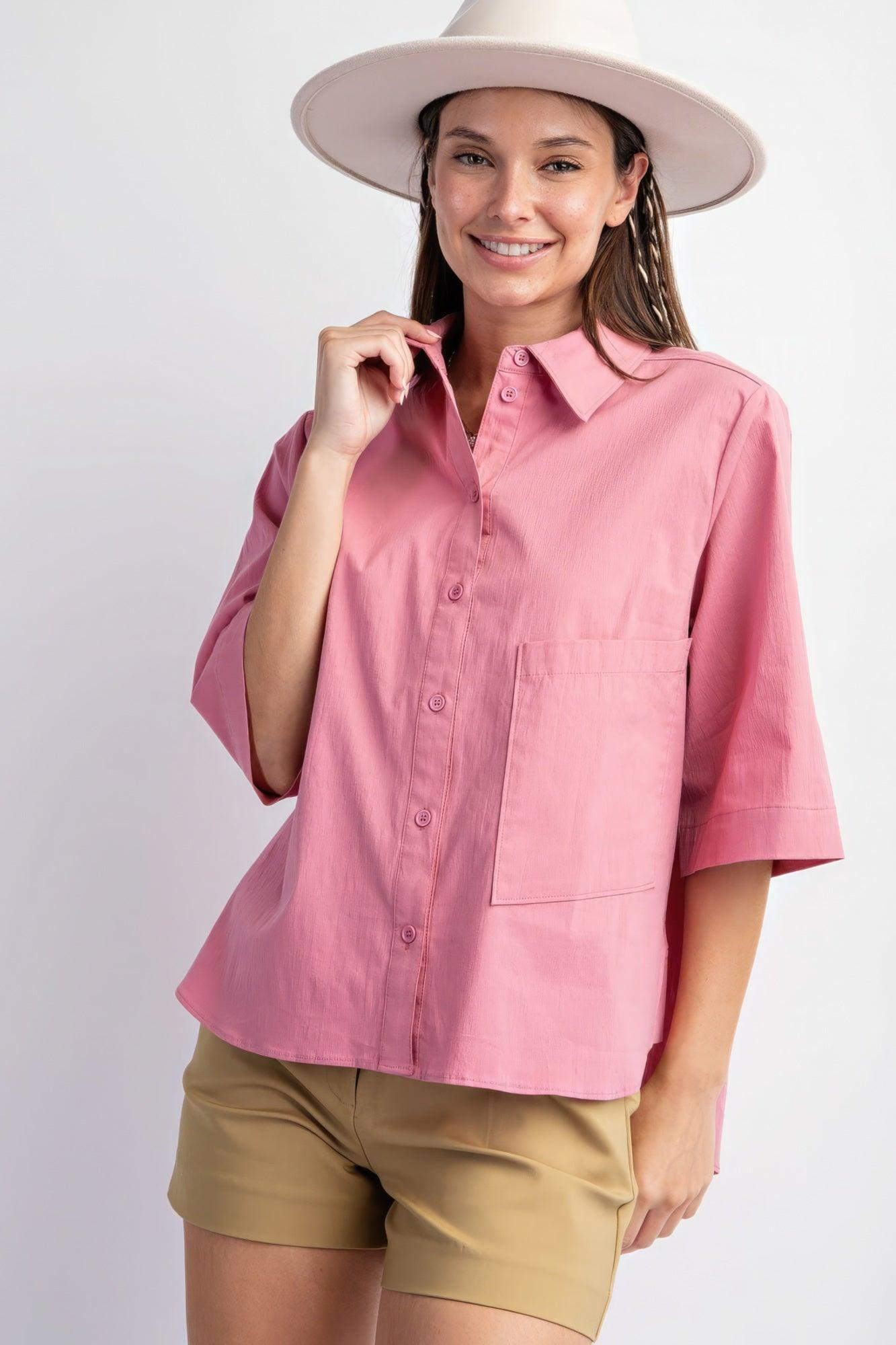 Half Slvs Stretch Poplin Button Down Shirt | Mixtshop LLC
