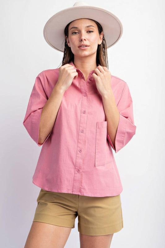 Half Slvs Stretch Poplin Button Down Shirt | Mixtshop LLC