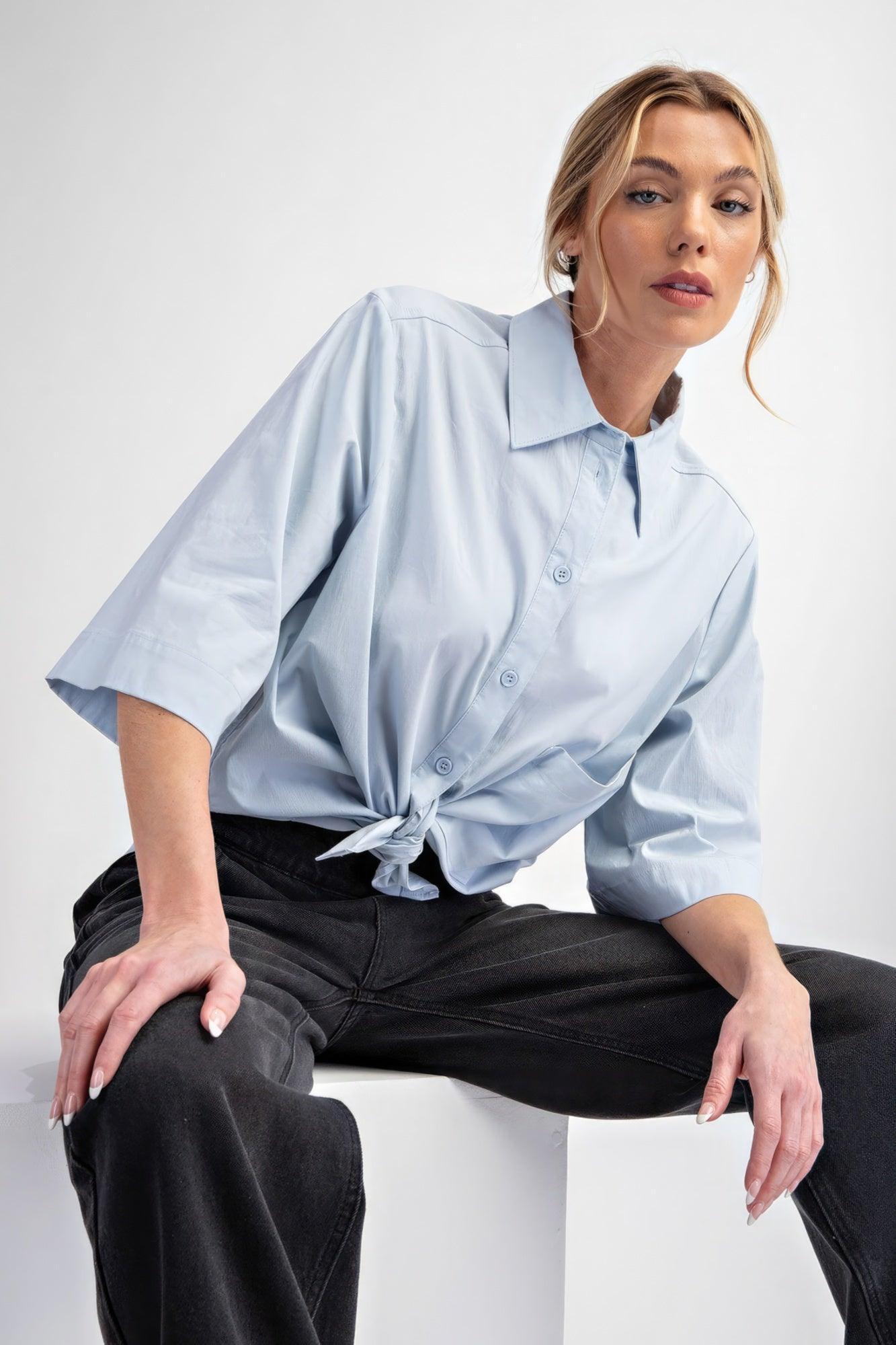 Half Slvs Stretch Poplin Button Down Shirt | Mixtshop LLC